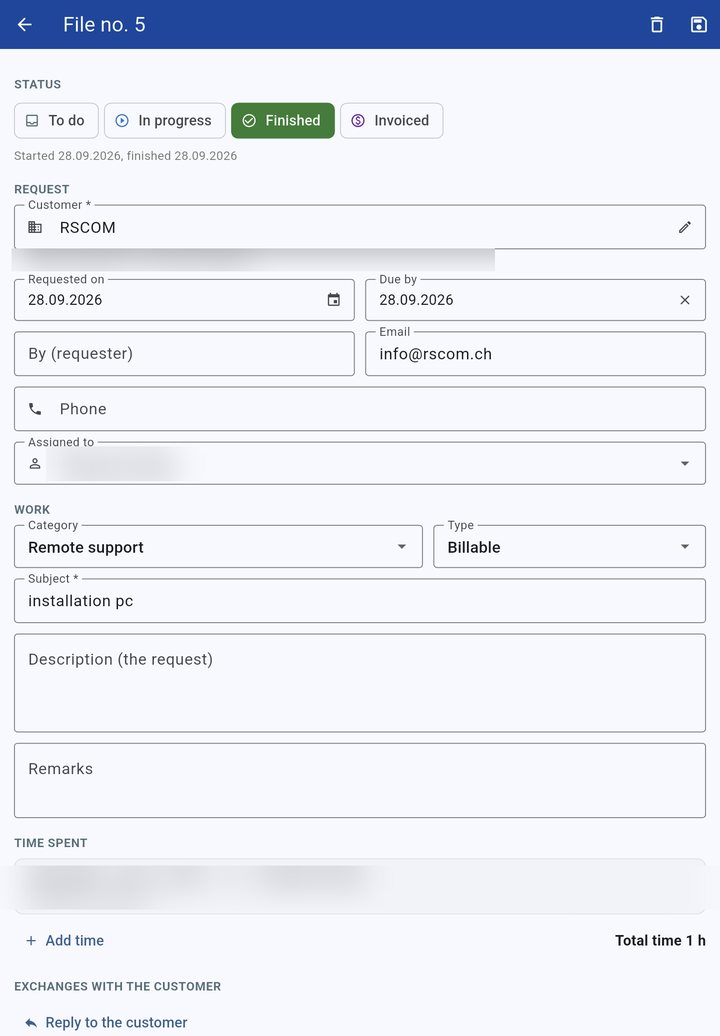 Service file with time spent